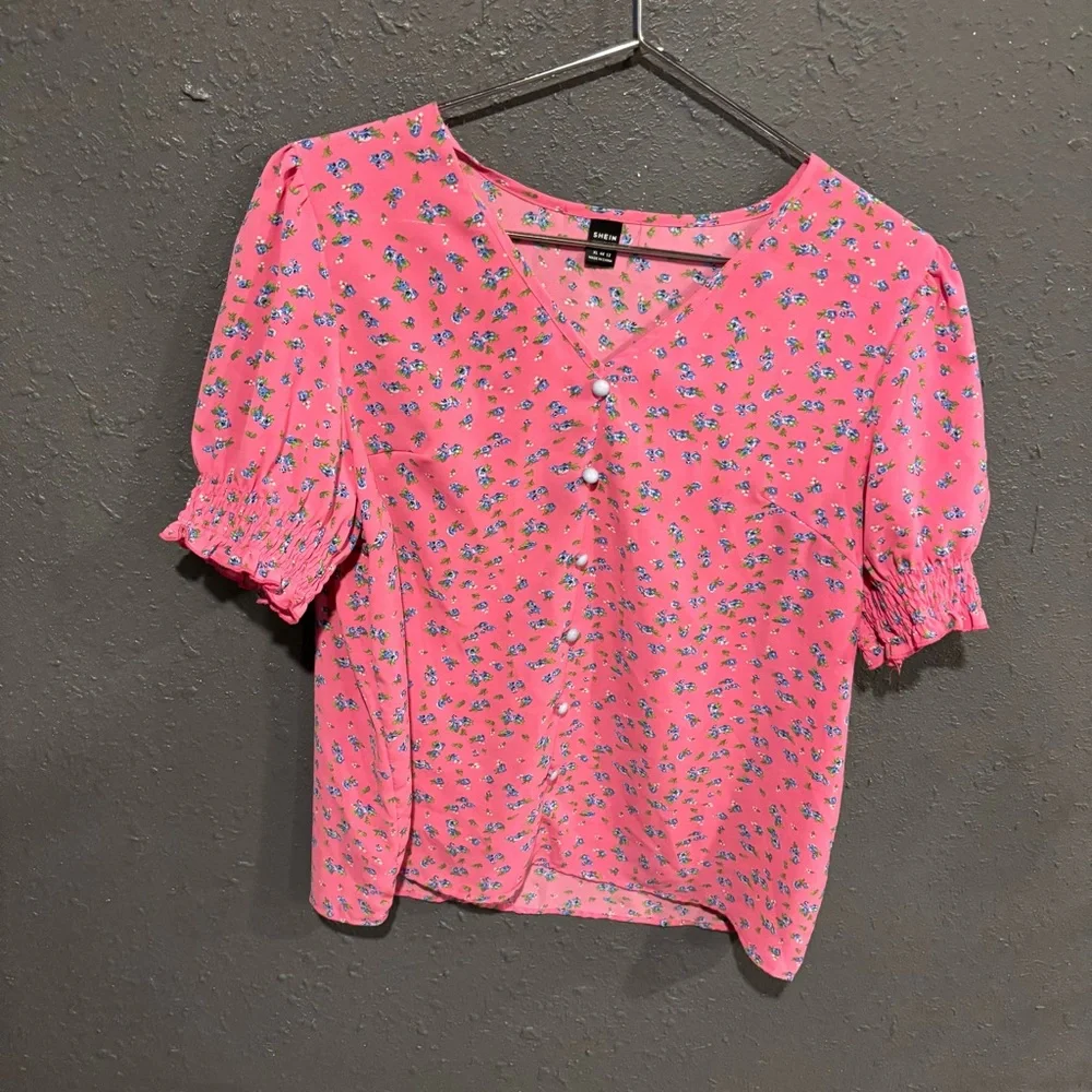 Shein Coral Floral Blouse - Picture 1 of 5